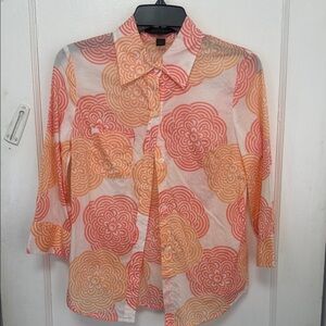 Express Pink and Orange Floral Button Down Shirt